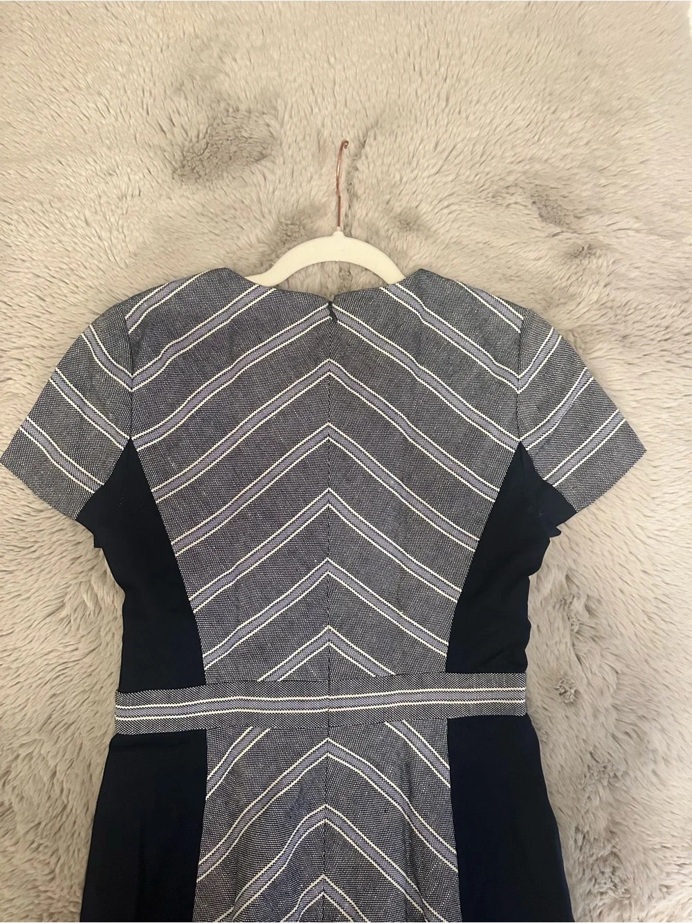 J. Crew Chevron Panel Sheath Dress in Navy and Gray, Size 4